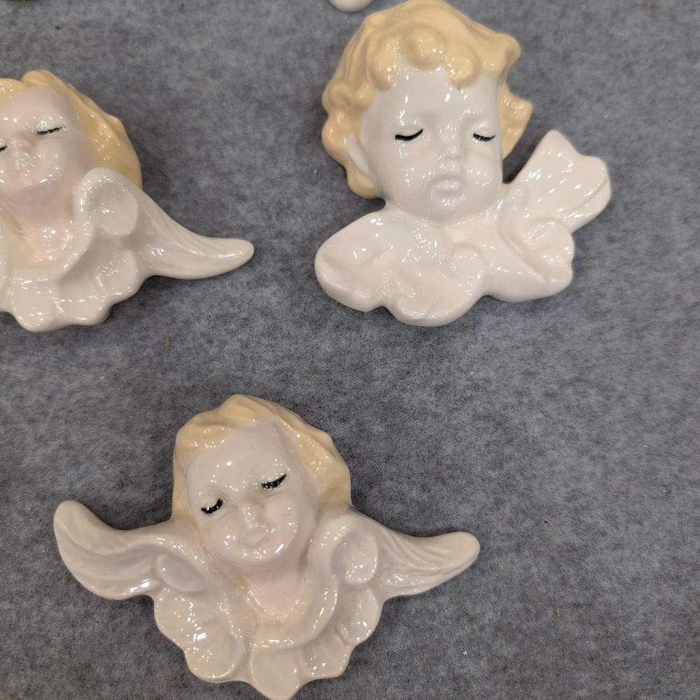 Vintage 1988 Ceramic Angel Cherub Wall Hanging Figurines Set of 9 Hand Painted - Picture 3 of 9